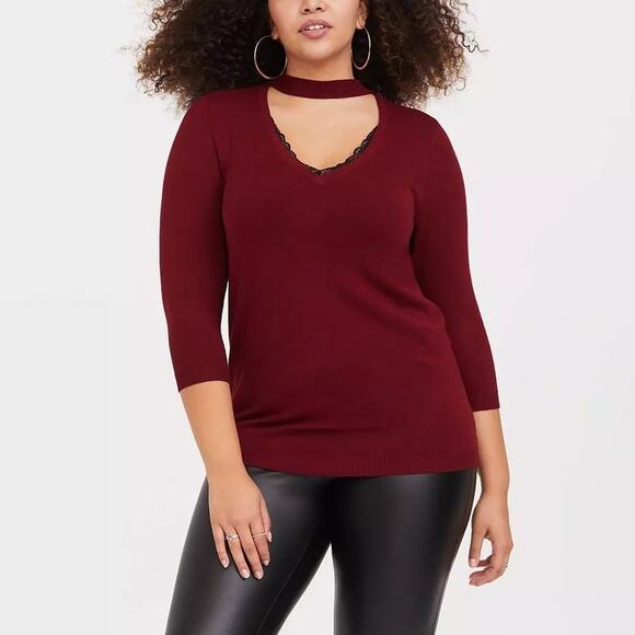 NWT Torrid Red Pullover Choker Neck Lace Detailed Sweater Plus Size: 6X (30) - Picture 1 of 5